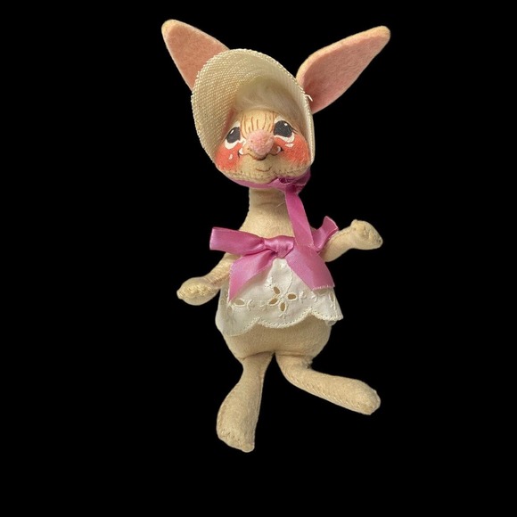 Vintage 1971 Annalee Mobilitee Bunny Girl Doll Bonnet Bow Lace‎ Dress 7” - Picture 1 of 11